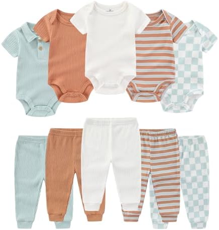 Ruliby Baby Bodysuit and Pant Set Summer Ribbed Mix Match Infant Clothes by Ruliby