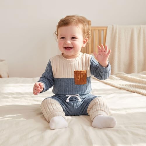 Giraropa Newborn Baby Boy Clothes Rib Knit Romper Jumpsuit Solid Sweater - Image 4