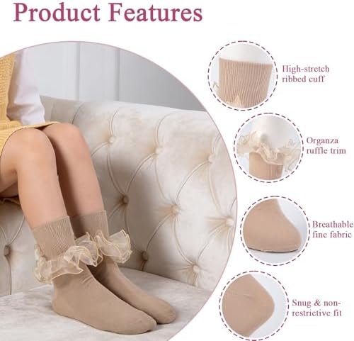 Girls Ruffle Socks Double Lace Turn Cuff Frilly Church Dress Socks - Image 5