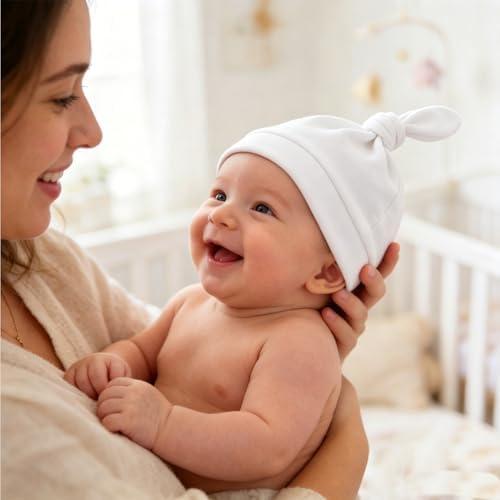 LAWKUL Cotton Baby Newborn Hats Set, 3 Pack, 0-6 Months - Image 3