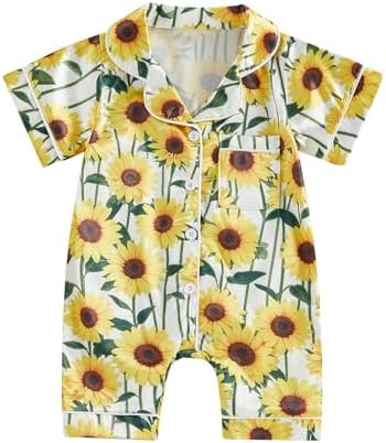 Kuriozud Baby Girl Boy Romper Pajamas Onesie Short Sleeve Button Down Pjs by Kuriozud