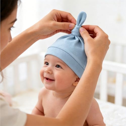 LAWKUL Cotton Baby Newborn Hats Set, 3 Pack, 0-6 Months - Image 4