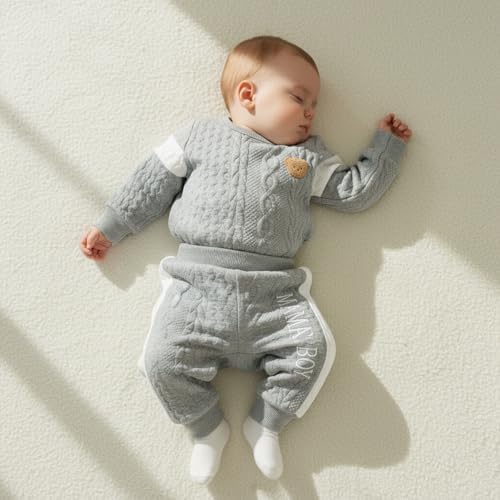 Giraropa Newborn Baby Boy Clothes Rib Knit Romper Jumpsuit Solid Sweater - Image 2