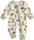 Western Baby Cowboy Clothes Neutral Zipped Fall Romper Outfit by SAYOO-Alljustforkids