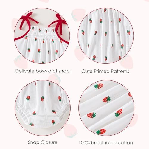 ROMPERINBOX Baby Girl Bodysuit Cotton Spaghetti Strap Sleeveless Onsies Summer - Image 4