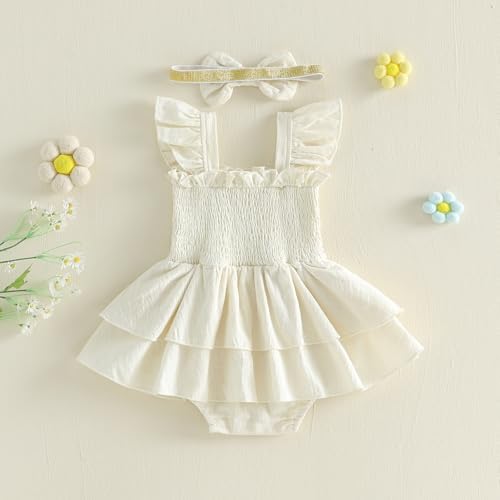 Newborn Baby Girls Summer Clothes Ruffle Sleeveless Pleated Smocked Bubble - Image 6