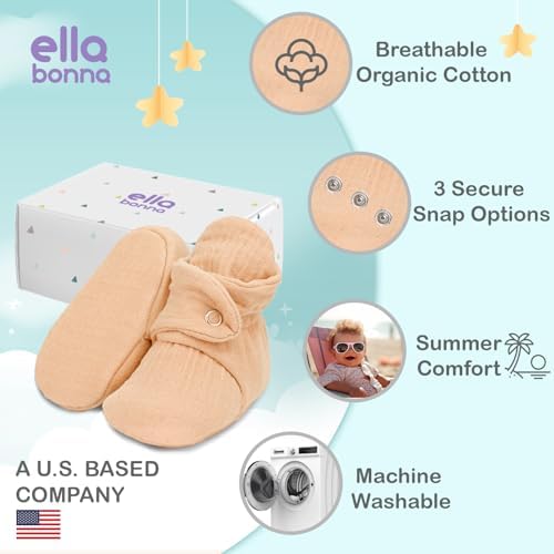 Ella Bonna Baby Booties Organic Cotton Muslin Newborn Baby Slippers Baby Boy - Image 3