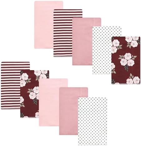 Luvable Friends Hudson Baby Flannel Burp Cloths 10pk, Burgundy Flower by Luvable+Friends