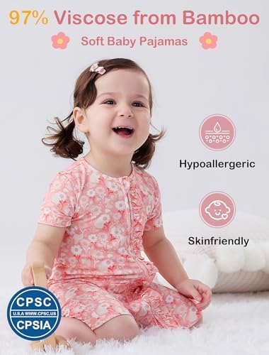 JunNeng Baby Girl Sleeper Viscose from Bamboo, Short Sleeve Romper | 2 Way YKK - Image 2