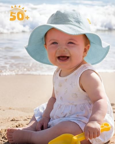 HONGTEYA Baby Sun Hat Muslin Wide Brim Toddler Girl Beach Bucket Hat - Image 2