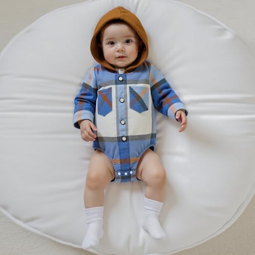 Douhoow Baby Boy Hooded Romper Long Sleeve Boy Plaid Hoodies Baby Jacket Infant - Image 4