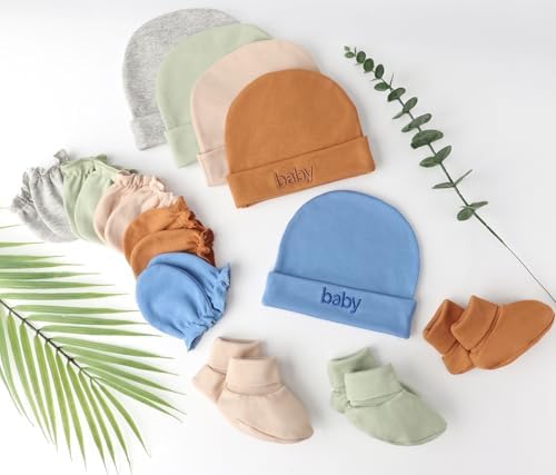 BQUBO Newborn Baby Hat Mittens Socks Set Infant Cotton Beanie Gloves Thick Warm - Image 6