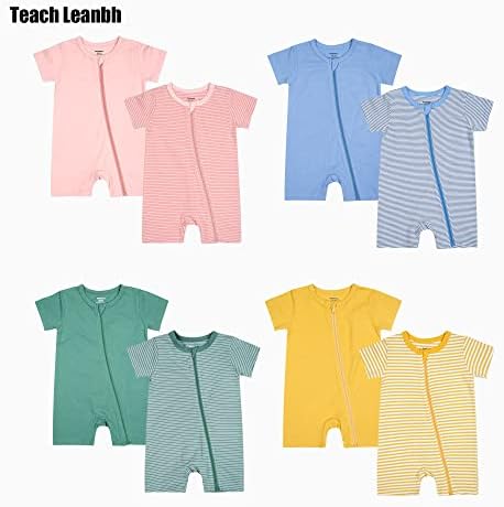 Teach Leanbh Unisex Baby 2 Pack Pajamas Cotton Short Sleeve Zipper Romper - Image 6