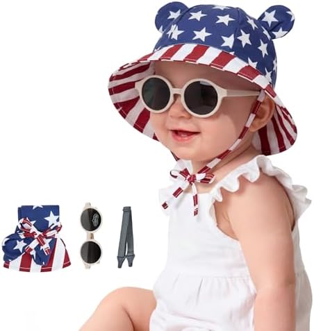 Durio UPF50+ Baby Sun Hat and Sunglasses - Image 2