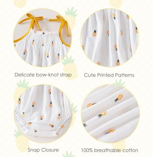 ROMPERINBOX Baby Girl Bodysuit Cotton Spaghetti Strap Sleeveless Onsies Summer - Image 4