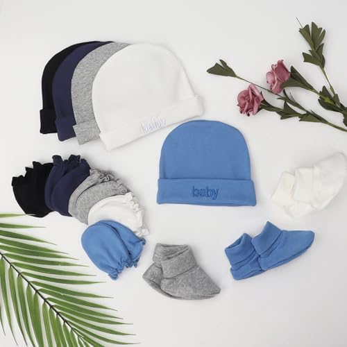 BQUBO Newborn Baby Hat Mittens Socks Set Infant Cotton Beanie Gloves Thick Warm - Image 4