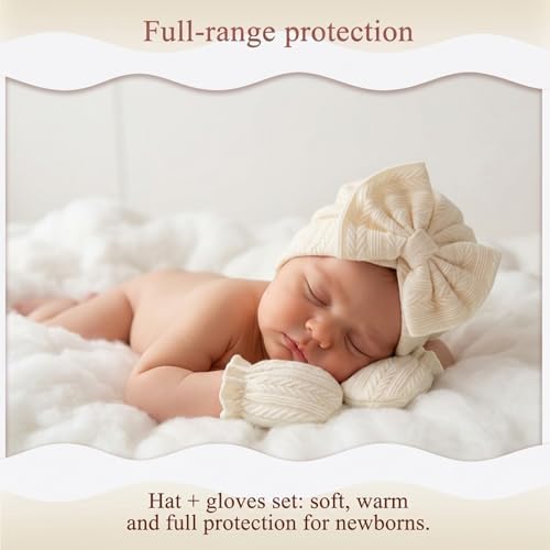 Newborn Baby Girl Hat Mittens Preemie Soft Hospital Bow Hats Beanie No Scratch - Image 3