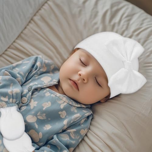 Newborn Baby Hats Mittens Sets Bow Infant Caps Gloves No Scratch Mitten Beanie - Image 3