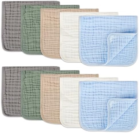 Muslin Burp Cloths Set for Babies 100% Cotton Baby Washcloths, Large 20''x10'' by Arnzion
