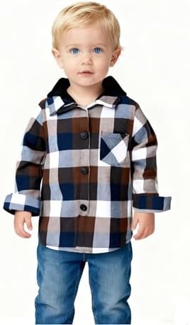 YOUNGER STAR Toddler Kids Boys Girls Flannel Hooded Plaid Shirt Button Baby Red - Image 2