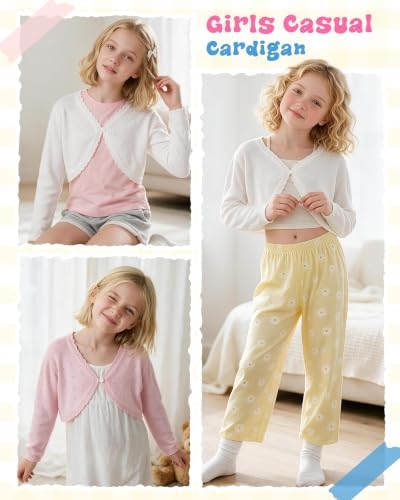 Girls Cardigan, Girls Bolero Shrug Sweater, Kids Knit Hollow Out Long Sleeve - Image 4
