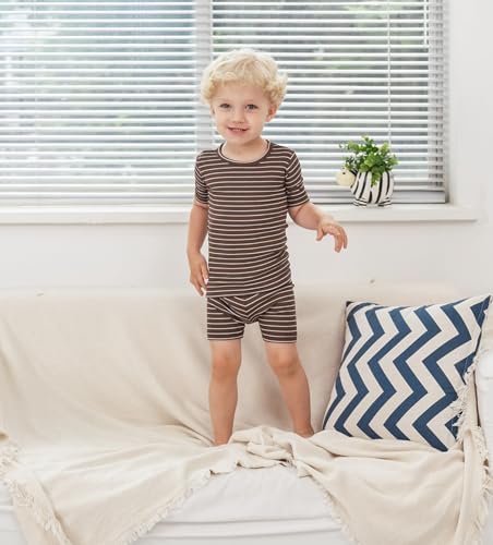 AVAUMA Stripe Pattern Baby Boys Girls Pajama Set Kids Toddler Snug fit Ribbed - Image 2