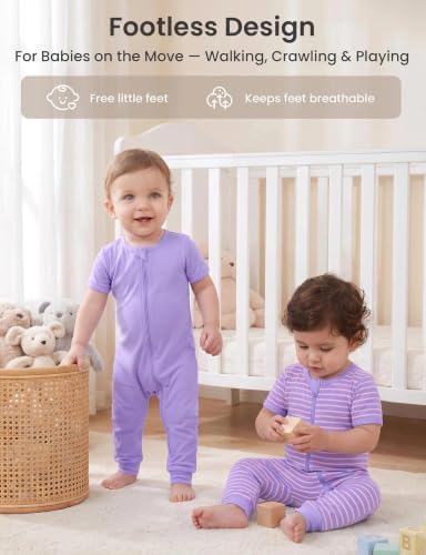 Jimonda Baby Romper Short Sleeve Cotton Pajamas 2-Way Zipper - Image 5