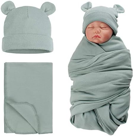 PESAAT Cotton Baby Swaddle Hat Set Newborn Infant Hats Receiving Blankets by Pesaat