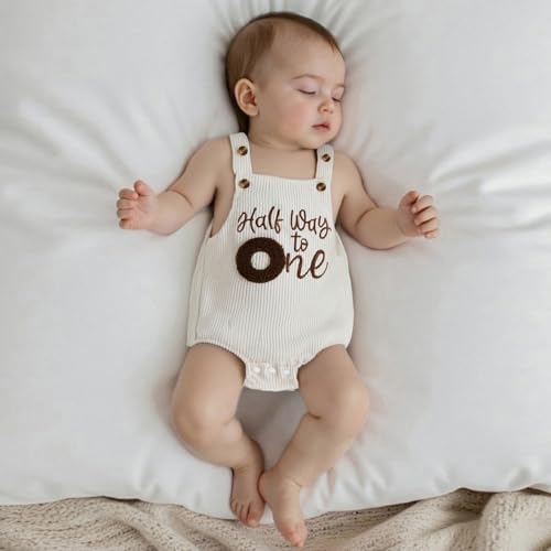 Honganda Baby Boy 1/2 Birthday Outfit Half Way to One Cake Smash Romper - Image 2