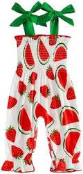 Baby Girl Watermelon Outfit Sleeveless Bubble Romper Strawberry Print Smocked by Lefyira