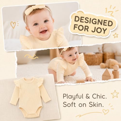 Baby Girl Knit Ruffle Outfit Clothes Ribbed 100% Organic Cotton Solid Color - Image 6