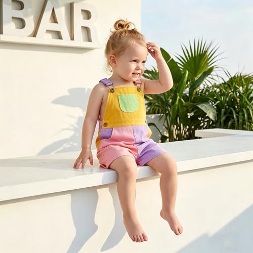 Fernvia Toddler Kids Baby Girl Boy Contrast Color Overalls Shorts Clothes - Image 3