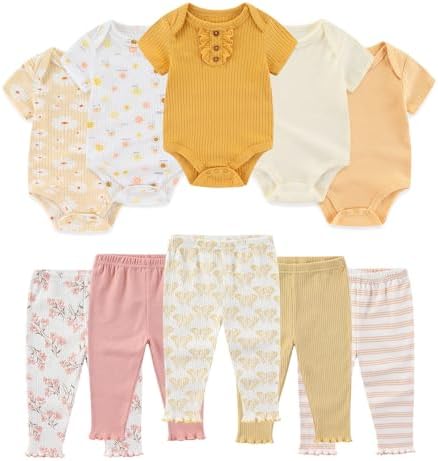 Ruliby Baby Bodysuit and Pant Set Summer Ribbed Mix Match Infant Clothes by Ruliby