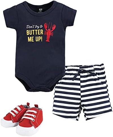 Hudson Baby Unisex Baby Cotton Bodysuit, Shorts and Shoe Set by HudsonBaby