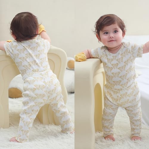 Ruliby Baby Bodysuit and Pant Set Summer Ribbed Mix Match Infant Clothes - Image 6