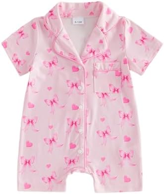 Kuriozud Baby Girl Boy Romper Pajamas Onesie Short Sleeve Button Down Pjs by Kuriozud