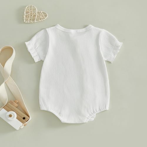 Fernvia Newborn Baby Girl Clothes Solid Color Ribbed Knit Ruffle Romper Preemie - Image 7
