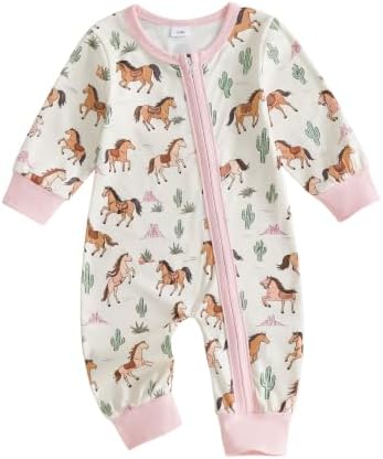 Western Baby Cowboy Clothes Neutral Zipped Fall Romper Outfit by SAYOO-Alljustforkids