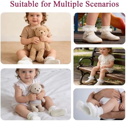 Baby Girl Ruffle Socks with Grips Lace Frilly Ankle Dress Socks - Image 6