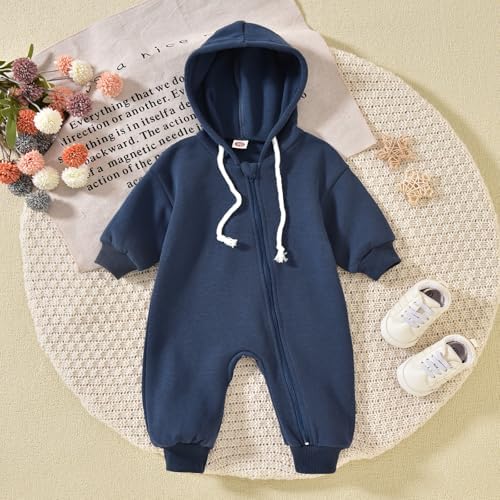 Unutiylo Unisex Baby Boys Girls Long Sleeve Infant Baby Zipper Hooded Jumpsuits - Image 3