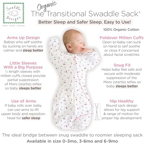 SwaddleDesigns Organic Transitional Swaddle Sack, Arms Up Half-Length Sleeves & - Image 2