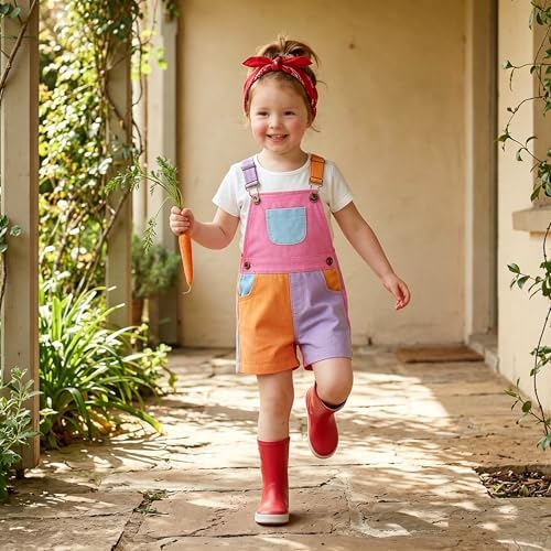 Fernvia Toddler Kids Baby Girl Boy Contrast Color Overalls Shorts Clothes - Image 2