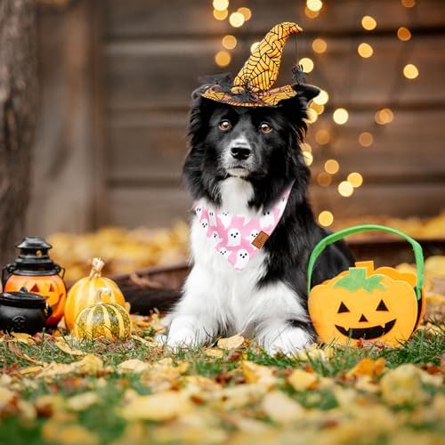 JarThenaAMCS 2Pcs Halloween Dog Bandana Pink Boo Ghost Print Fabric Pet Scarf - Image 5