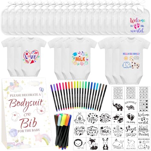 Bibs Bodysuits Baby Shower Game Sign Set Newborn Onesies Feeder Gift Fabric by Aisharery