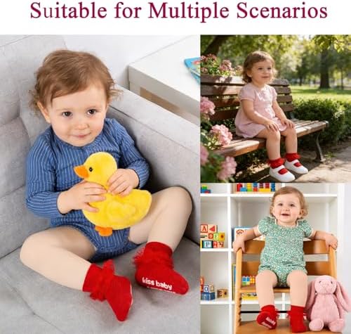 Baby Girl Ruffle Socks with Grips Lace Frilly Ankle Dress Socks - Image 6