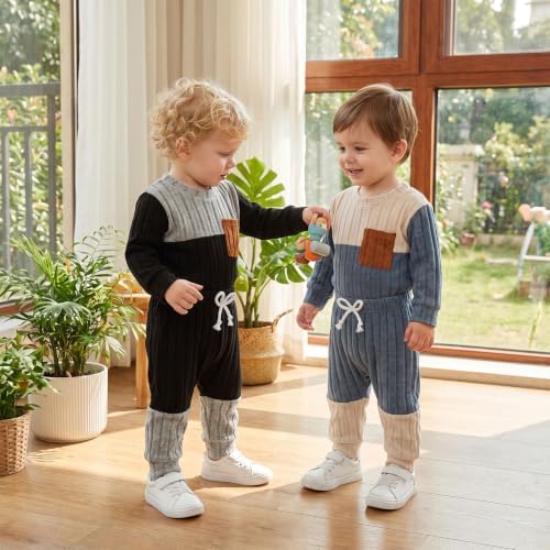 Giraropa Newborn Baby Boy Clothes Rib Knit Romper Jumpsuit Solid Sweater - Image 2