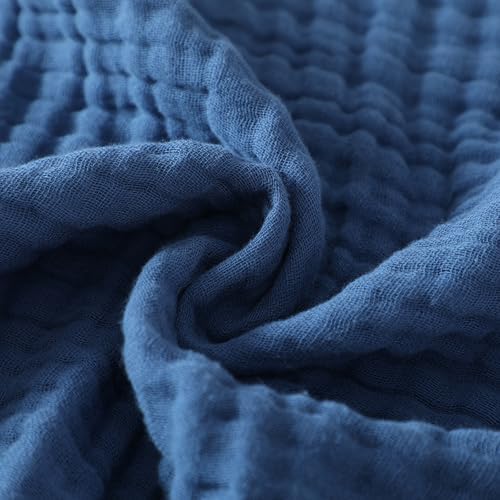 Aablexema Muslin Baby Blanket 6-Layer 43"x43", Light Blue & Navy - Image 4