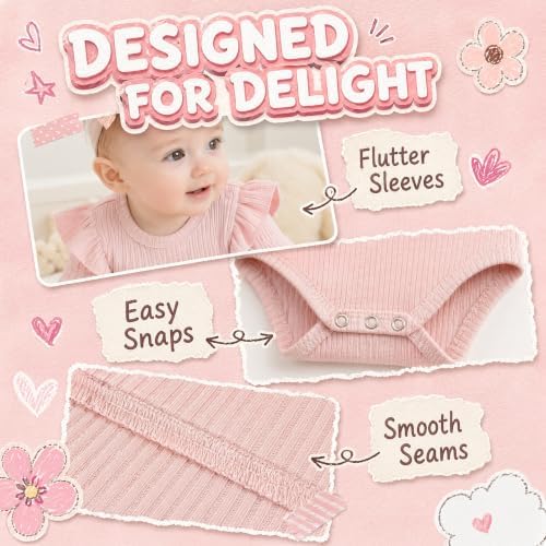 Baby Girl Knit Ruffle Outfit Clothes Ribbed 100% Organic Cotton Solid Color - Image 5