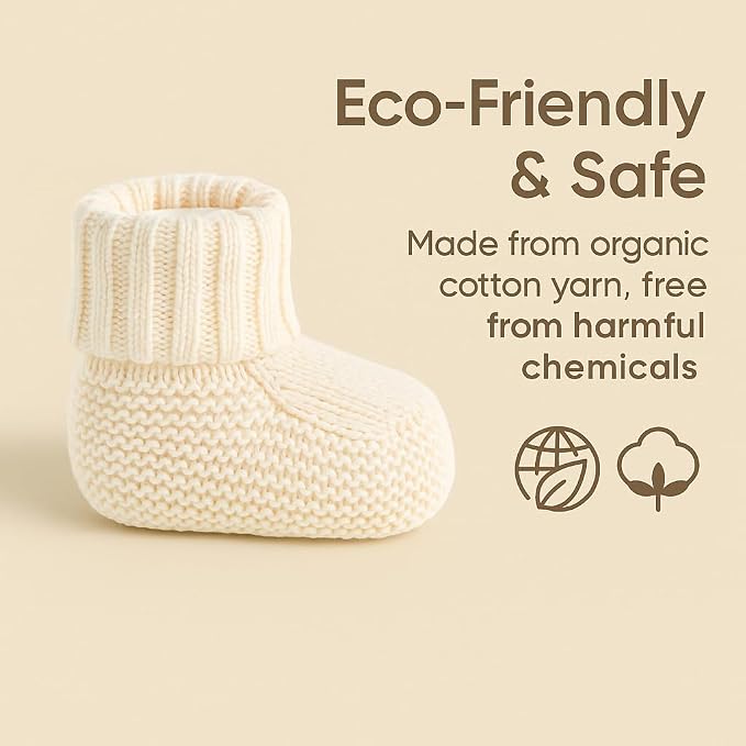 Kitikate Organic Knit Baby Booties – 100% Cotton Yarn, Soft & Comfortable - Image 4