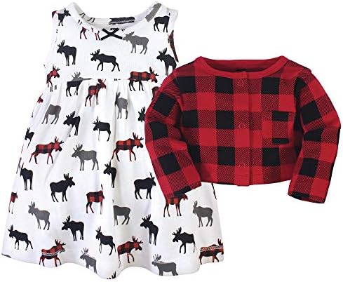 Hudson Baby Infant and Toddler Girls Cotton Dress and Cardigan Set - Image 3